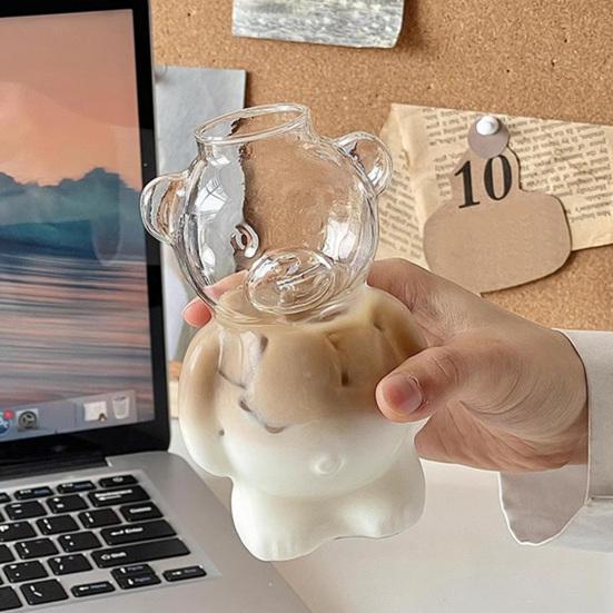 Yousheng 320ml Water Cup Bear Shape Glass Mug Heat-Resistant High Borosilicate Glass Coffee Tea Juice Drinking Bottle