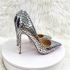 Mesh Plaid Pointed Shallow Mouth Ultra-fine High Heels for Women's Singles, Sequins, Banquet and Party Shoes