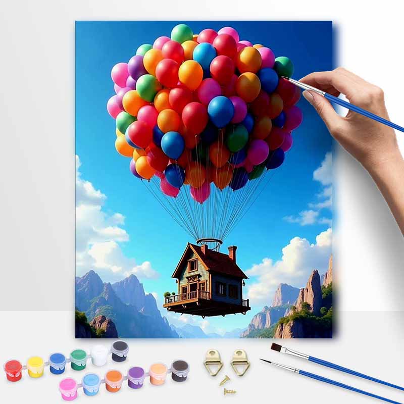 disney up house with colorful balloons digital oil painting hand painting kit diy home decoration