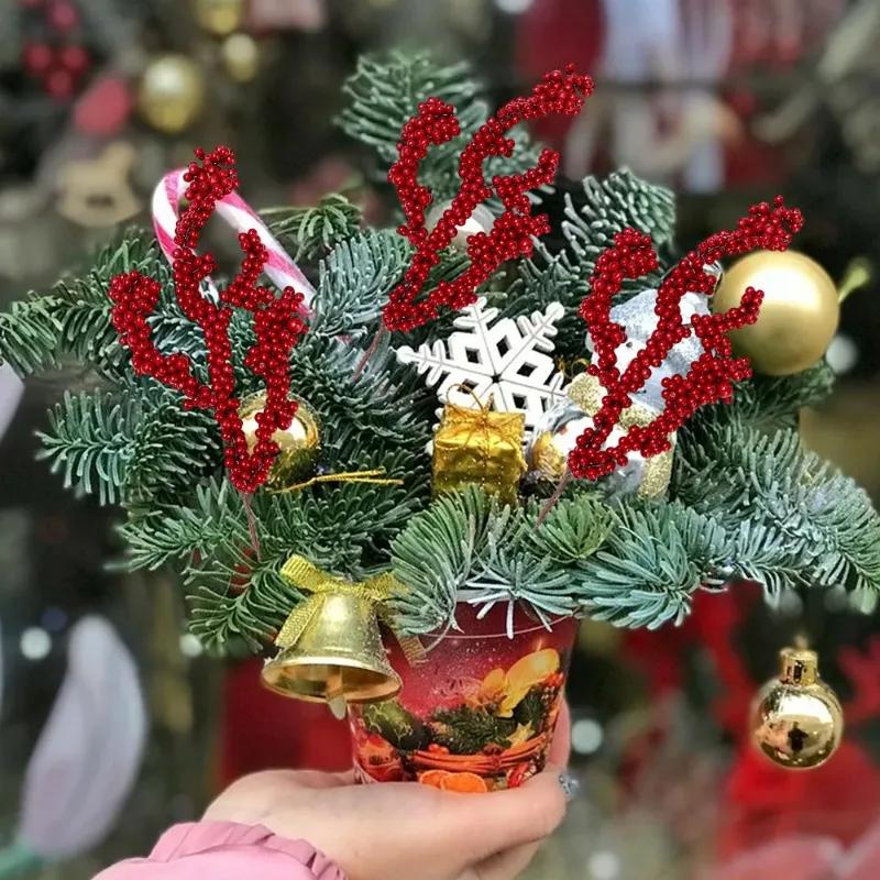 1/20 шт искусственные ягоды рождественские украшения красные ягодные ветки для рождественской елки вечеринка домашние украшения стола красный фруктовый венок