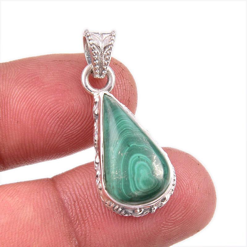 Natural Malachite Gemstone Handmade 925 Solid Sterling Silver Pendant 1.5 K6M23