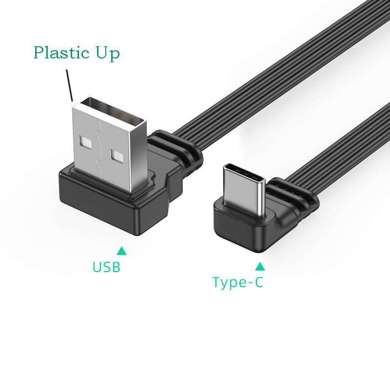 USB2.0 на Type C Разветвитель Дата-кабеля Угол вверх вниз влево вправо Провод Плоский Шнур USB C Передача Данных 2А Питание Синхронизация Удлинитель