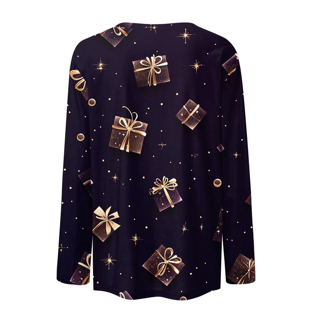 Рубашки с длинным рукавом для женщин Милые принты Футболки Блузки Повседневные Большие размеры Базовые топы Пуловеры Рождественские