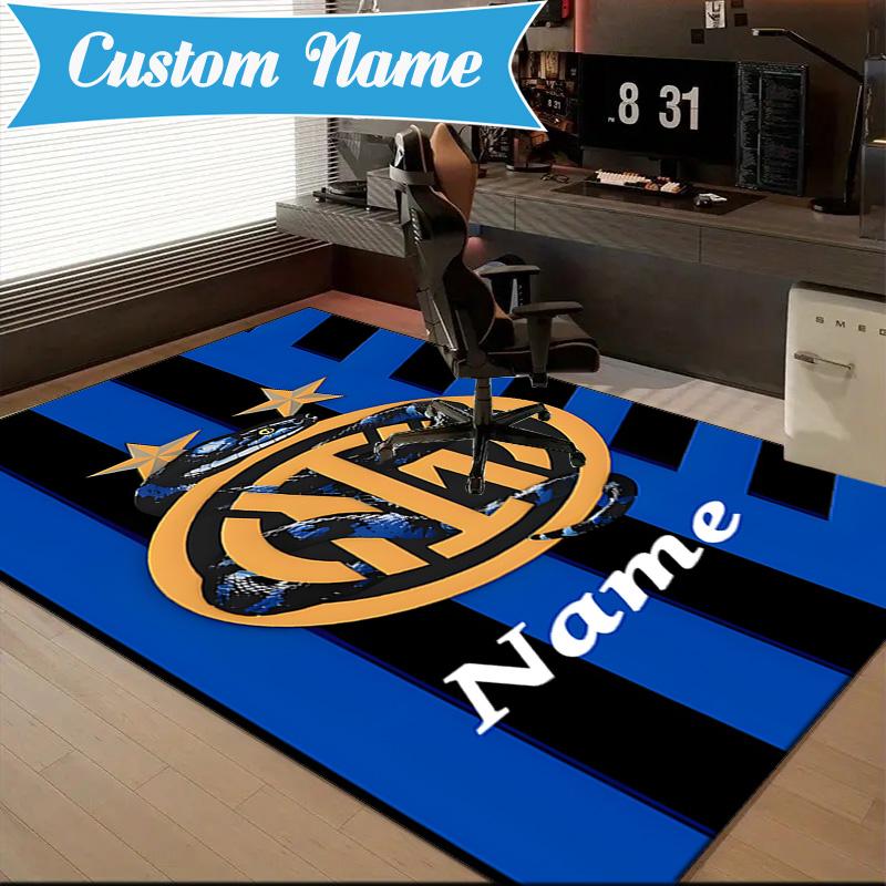 Custom Name Inter Milan Crest Rug Game Carpet, Floor Mat for Bedroom Living Room Entryway Rug, Home Decor Idea Gift for Christmas birthday