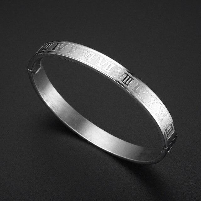 Luxury Cuff Bracelet Bangle Stainless Steel Bracelet Carving Roman Numeral Couple Roman Bangle For Men Women Jewelry