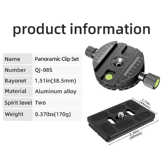 BEXIN QJ-08 360° Panoramic Rotating Quick Release Plate Clamp Tripod Head Universal DSLR Camera Photography Quick Release Base