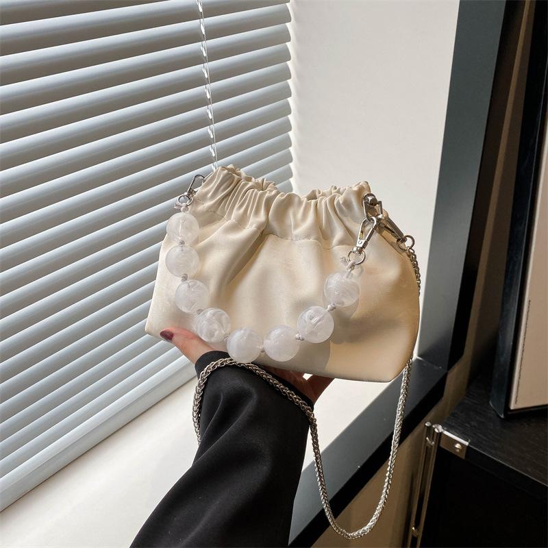 Простая и свежая сумка-цепочка с бусинами, сумка-ведро подмышкой, женская сумка, новая весенняя складная сумка через плечо