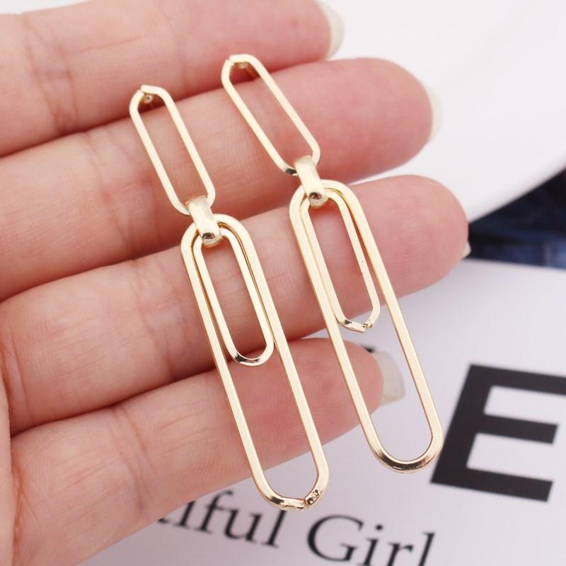 Simple Zircon Multi-layers Chain Hollow Geometric Paper Clip Drop Earrings for Women New Fashion Long Ear Zircon Mujer Brincos