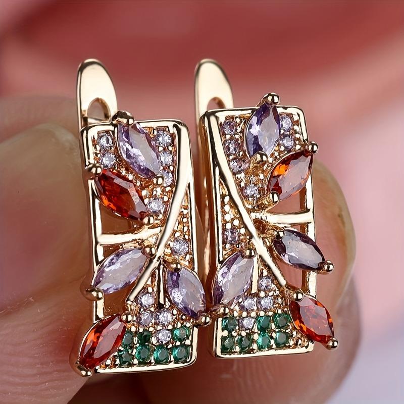Luxury Flower Pendant Earrings with Colored Zirconia Elegant Bohemian Style for Weddings Brides Formal Events Event Accessories