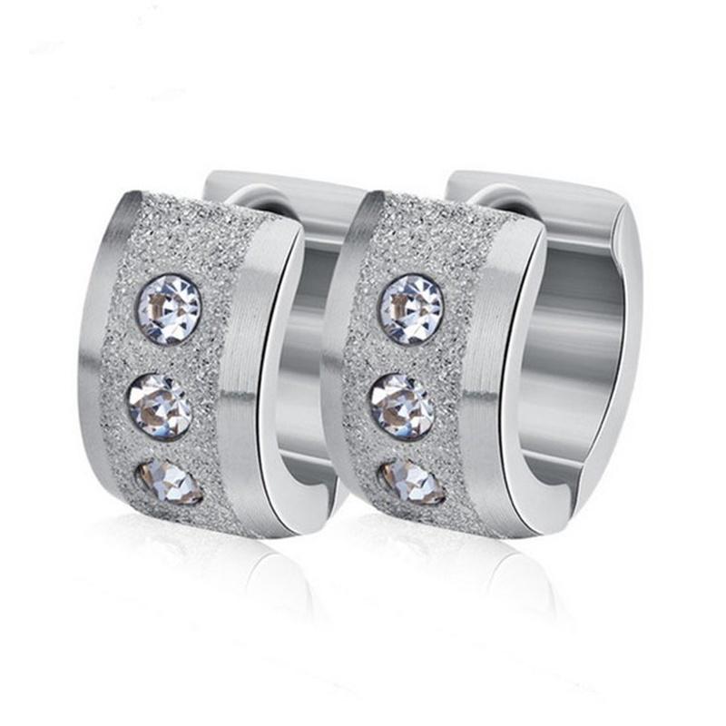 Stainless Steel Small Circle Earrings Paved Shiny CZ Punk Rock Hoop Earrings for Couple Earring