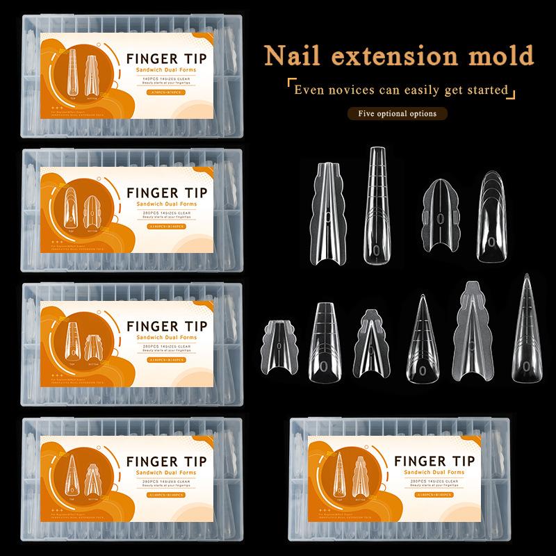 140Pcs Dual Forms Extension Nail Perfect Shape Builder Gel Sandwich System Nail Art Manicure Kit Reusable Salon Clear