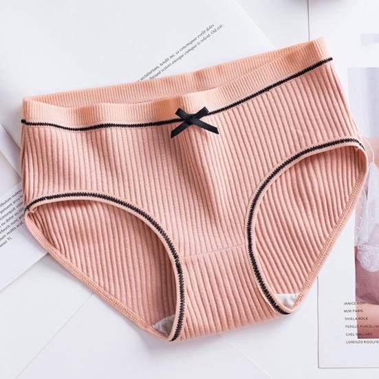 Women Panties Thread Bow Decor Mid Waist Elastic Cotton Underpants Seamless Max