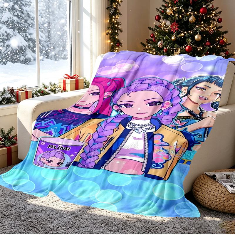 KPop Demon Hunters Pattern Blanket for Home Decoration, Bed, Sofa, Car Travel, Camping, Suitable for All Seasons, Birthday Christmas Gift
