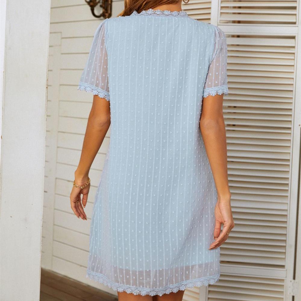 YYFS Women's Fashion Summer Spring Solid Color Print Short Sleeve V-Neck Casual Dresses