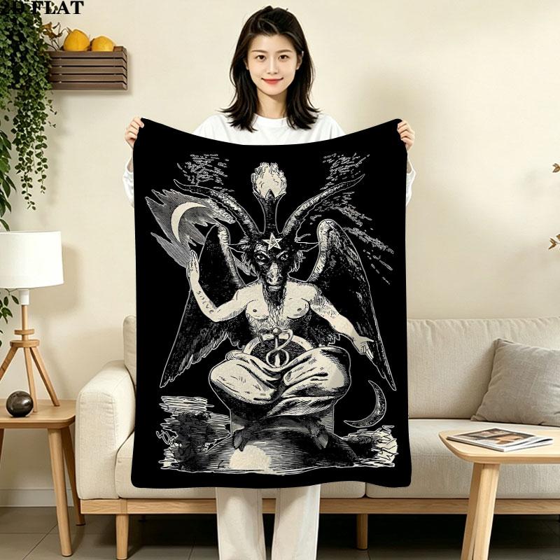 1PC Baphomet Patterned Flannel Blanket Suitable For All Seasons For Home Decor Warmth And Comfort Gifts Holiday Present