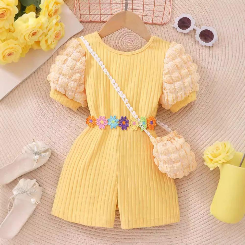 2-7Y Children's Bubble Sleeve Bodysuit Crossed Back Bodysuit Children's Short Sleeve