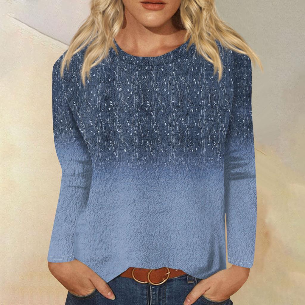 Женская модная повседневная фланелевая футболка с длинным рукавом и круглым вырезом с принтом