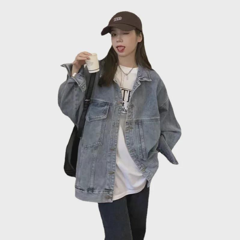 «Женская джинсовая куртка в корейском стиле 2025 года»: Свободный крой, длинные рукава, уличный стиль для весны и осени.