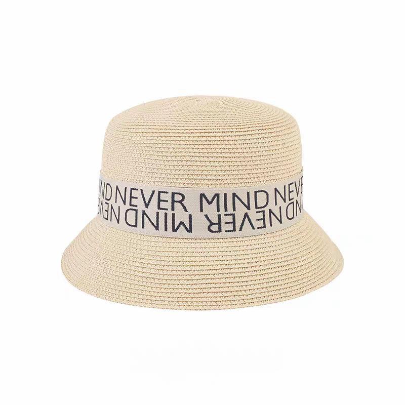 Vintage Bucket Hat Summer Face Cover Vacation Alphabet Straw Hat Female Seaside Beach Shade Sun Hat