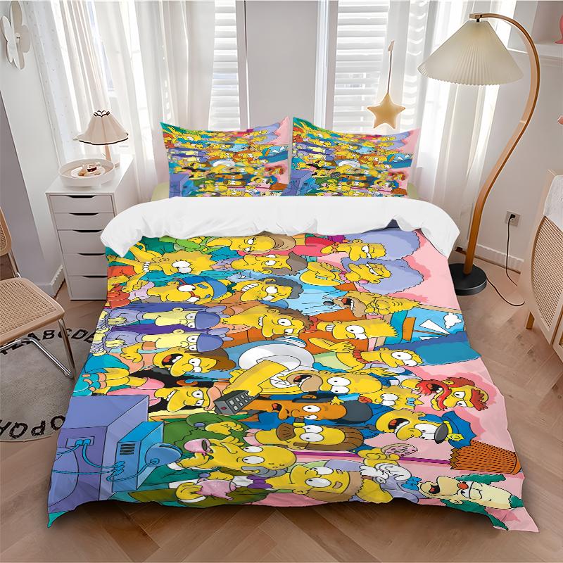 3Pcs Simpsons Family Bedding Set Quilt Cover Pillowcase Home Christmas Xmas Halloween Gift 1 Duvet Cover 2 Pillowcase S921778