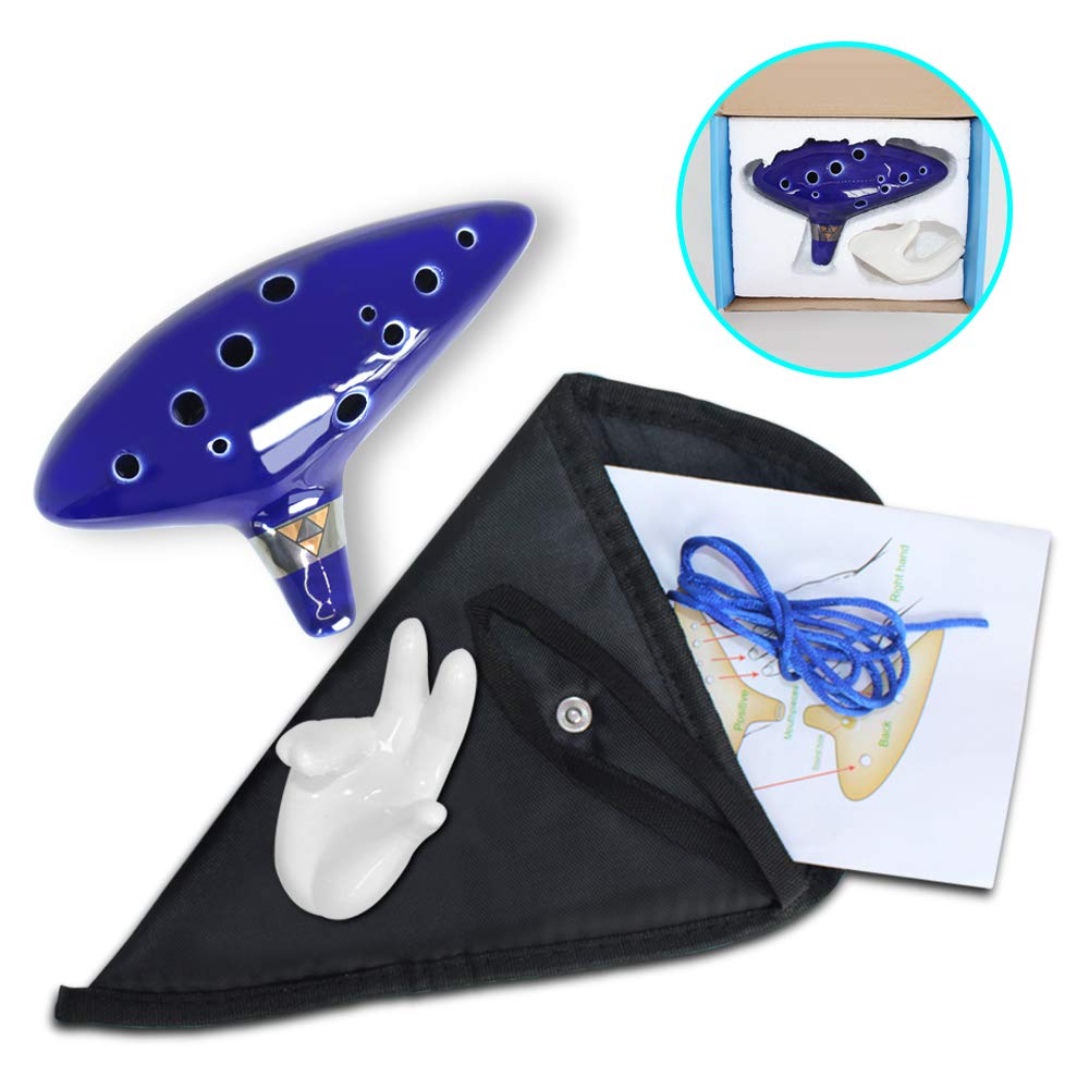 SENHAI Zelda Ocarina Instrument, Ceramic Tube, Neck Strap Cord and Songbook, 12-Hole Alto C Zelda Ocarinas, Gift Box, Hand-Shaped Display Stand, and