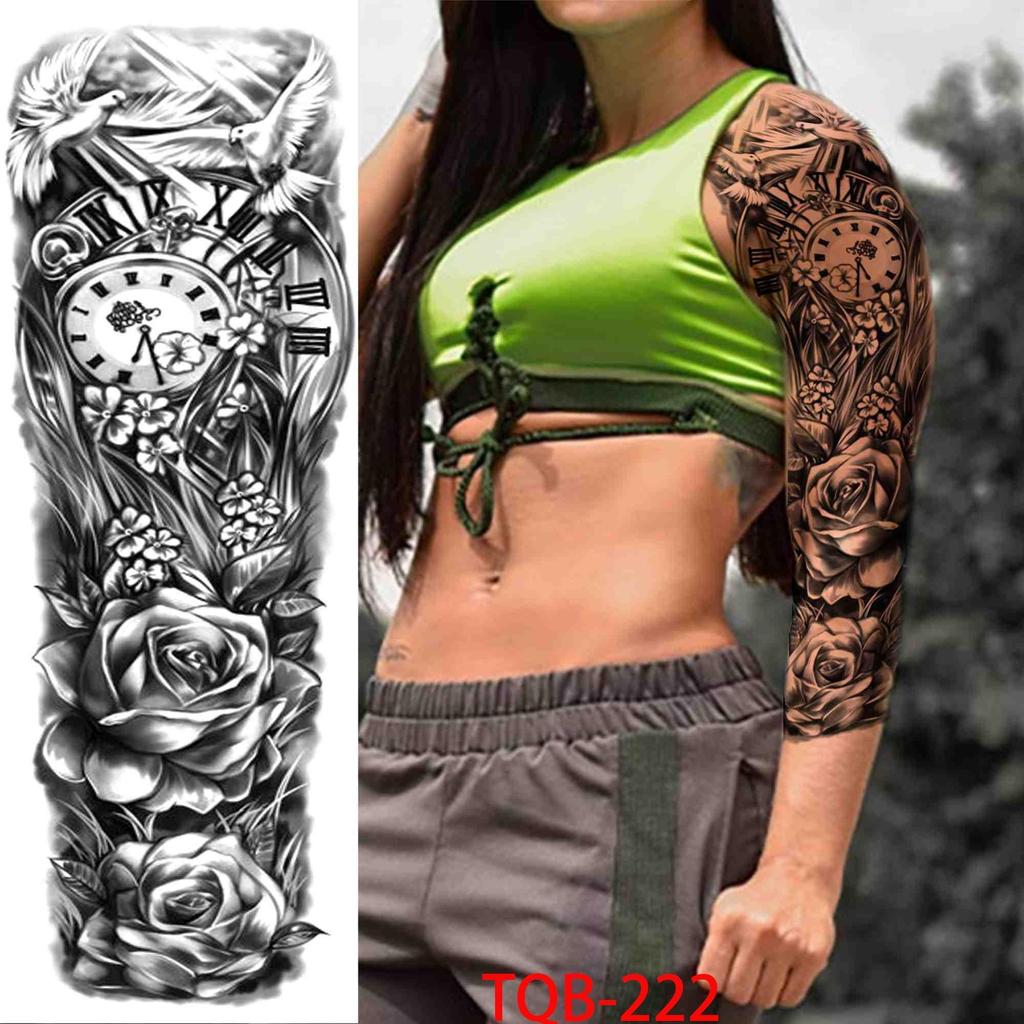 1 PC 480*170MM Full Arm Temporary Tattoo Sticker Sleeve Men Women Fashion Sexy Fake Tattoo Wolf  Lion Tiger Painting Tattoo Skull Angel Tattoo