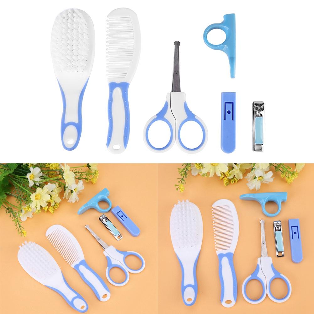 6pcs Convenient Daily Baby Nail Clipper Scissors Hair Brush Comb Manicure Care Kit Blue
