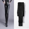 Women's Winter Outer Black High Waisted and Plush PU Tight Fitting Small Foot Leather Pants