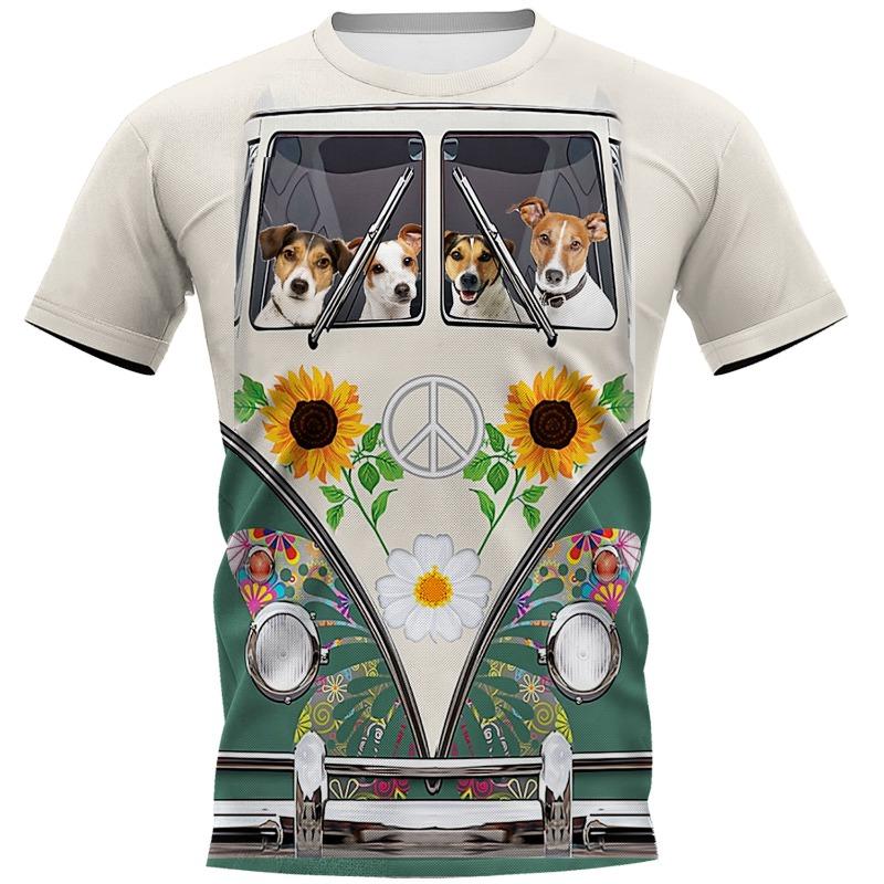 Мужская 3D-печатная футболка Хиппи с принтом собаки с коротким рукавом, с круглым вырезом, повседневный топ