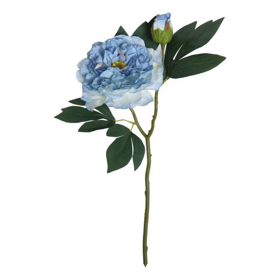 Искусственный пион с зелеными листьями 2 головки реалистичный поддельный шелковый цветок