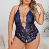 Sexy Women's Plus Size Underwear Perspective Printing Tight Corset Lace Strap Hollow Out Pajamas Open Hip Sleepwear Sex Clothing