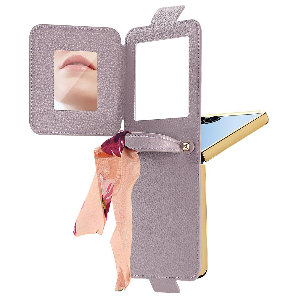 For Samsung Galaxy Z Flip7 5G Case PU Leather+PC Tote Phone Cover with Mirror