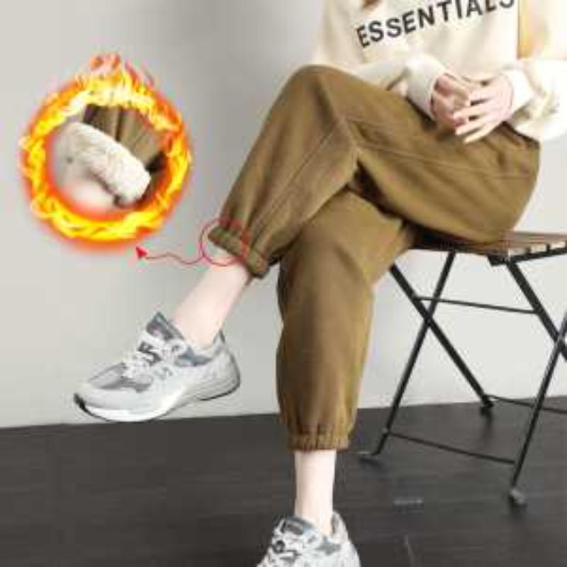 Для Зимы Свободные Повседневные Хлопковые Брюки Брюки-треники из Овечьей Шерсти Модные