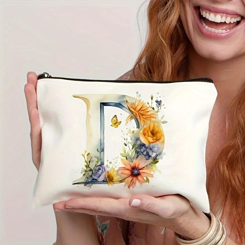 1pc Floral Alphabet Cosmetic Bag -Perfect For Travel, Weddings, And Bachelorette Parties For Bridesmaids And Maid Of Honor