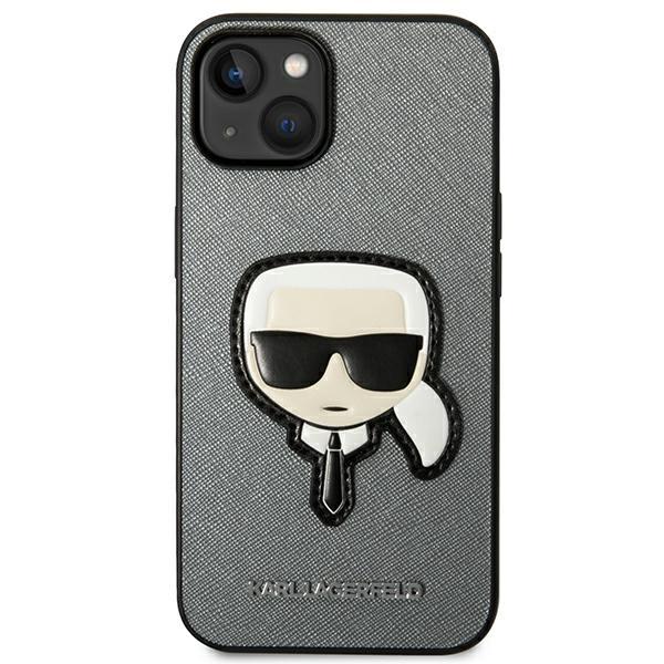 Etui do iPhone 14 Plus Karl Lagerfeld Saffiano Karl`s Head Srebrne