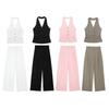 Women's Backless Halter Neck Vest, Pleated Wide Leg Pants