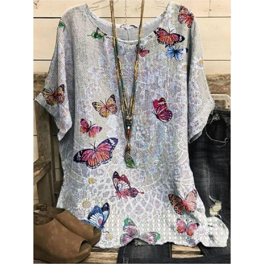 Весна Лето Топы Женские Повседневные 3D Кошка Животное Принт Футболка Винтаж Свободная Футболка С Коротким Рукавом Плюс Размер