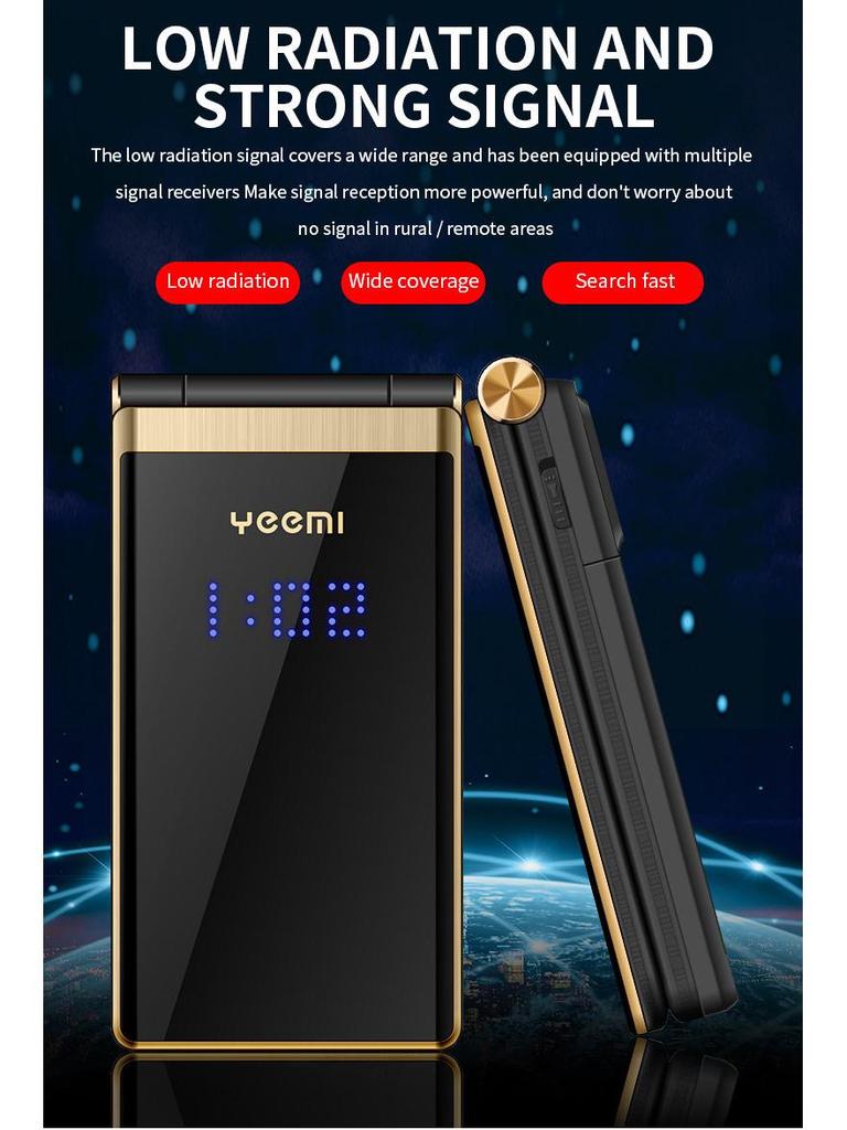 Международный кнопочный телефон-раскладушка M2-C для пожилых - Двойной экран, Крупный шрифт и кнопки, Длительное время ожидания, Многоязычный