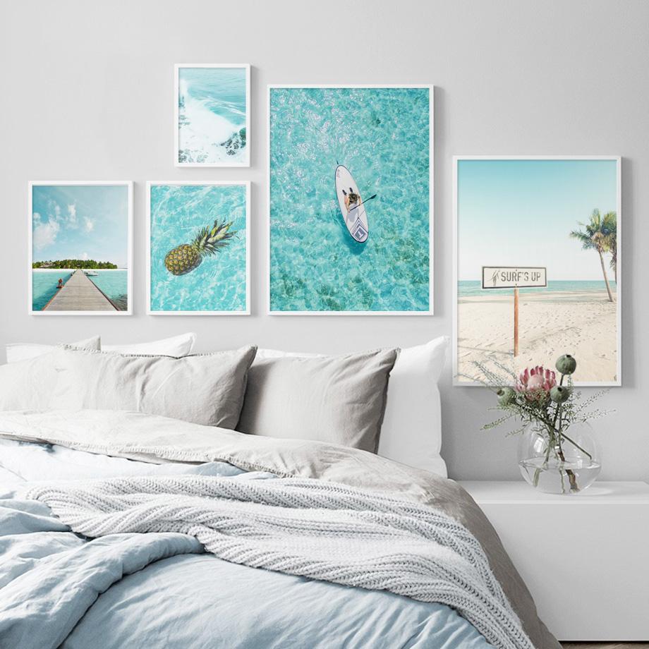 Beach Surf Sea Car Coconut Tree Landscape Nordic Posters And Prints Wall Art Canvas Painting Wall Pictures For Living Room Decor