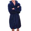 Solid Color Belt Flannel Bath Robe Hooded Pockets Warm Men Nightgown Home Clothes