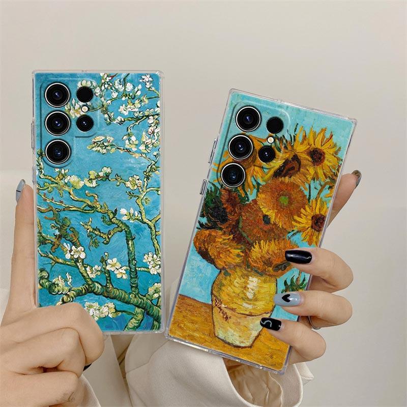 Чехол для телефона Van Gogh Миндальные цветы Подсолнух Звездная ночь Для Samsung Galaxy S25 S24 S23 S21 Ultra S20 FE S22 Plus A55 5G Прозрачная крышка