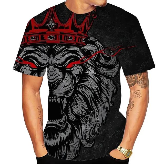Летняя мужская футболка с принтом льва, свободная футболка с 3d короткими рукавами, мужская одежда, винтажная уличная футболка большого размера, модная футболка с круглым вырезом