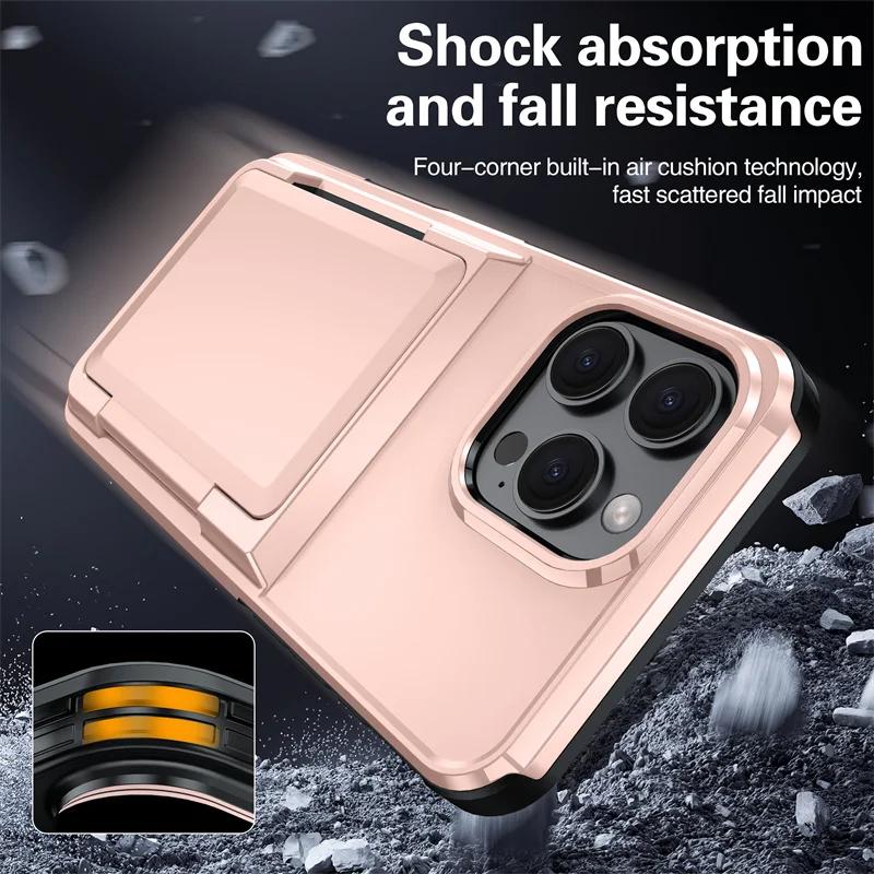 Кошелек для карт Чехлы для телефона iPhone 16 15 14 Pro Max 13 12 11 Pro Ударопрочный Защитный чехол для iPhone 16 Флип-кейс с подставкой