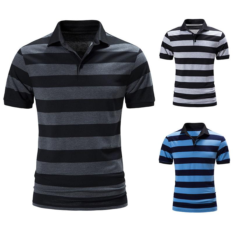 Men's Polo Shirt Breathable Comfortable Stripe Loose Men's Short Sleeve T-shirt