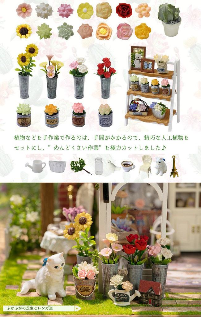 Миниатюрный кукольный домик, набор для ручной работы. Синяя лента, вывеска, кот приветствует. Цветочный магазин, наполненный светом из окна на крыше. Светодиодная подсветка. Музыкальный корпус из акрила.