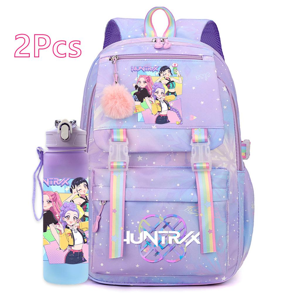 2 шт./набор Милый аниме K-pop рюкзак с принтом 750 мл бутылка для воды большой вместимости дорожная сумка для девочки-подростка мальчика школьный портфель детский подарок рюкзак