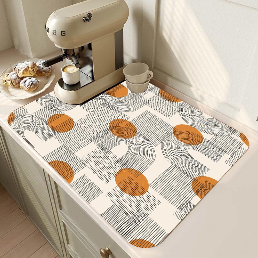 Коврик для сушки кухонной посуды Печатный коврик для сушки кофемашины Коврик для сушки столешницы Впитывающий коврик для сушки посуды Подставка для столовых приборов Декор стола