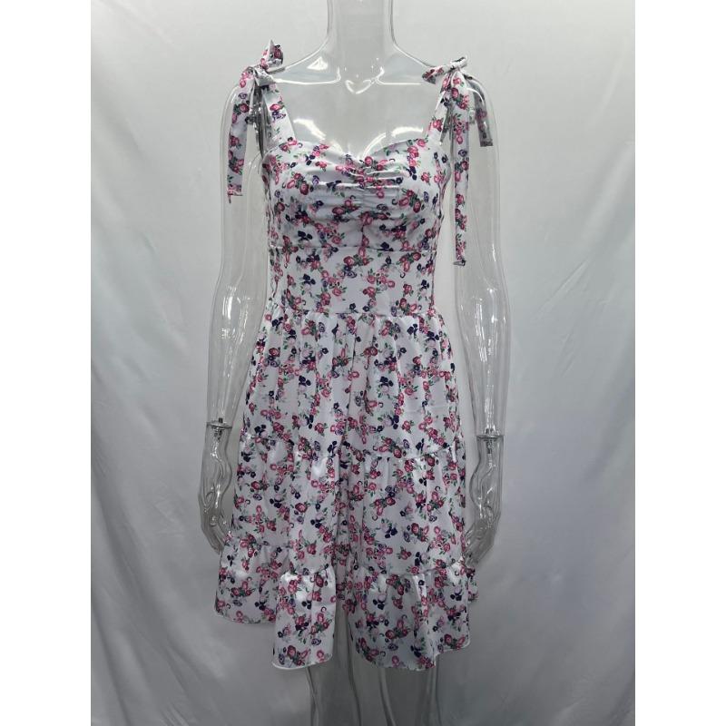 YYFS Женская мода лето весна цветочный узор печати без рукавов с высокой талией повседневные платья