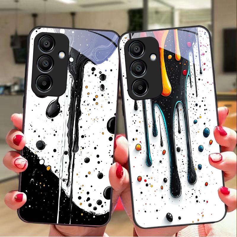 Цвет Черный Точка Белый Для Samsung Galaxy A15 5G 54 4G 51 50 24 35 90 71 12 51 53 52S 80 22 34 Чехол для телефона из закаленного стекла