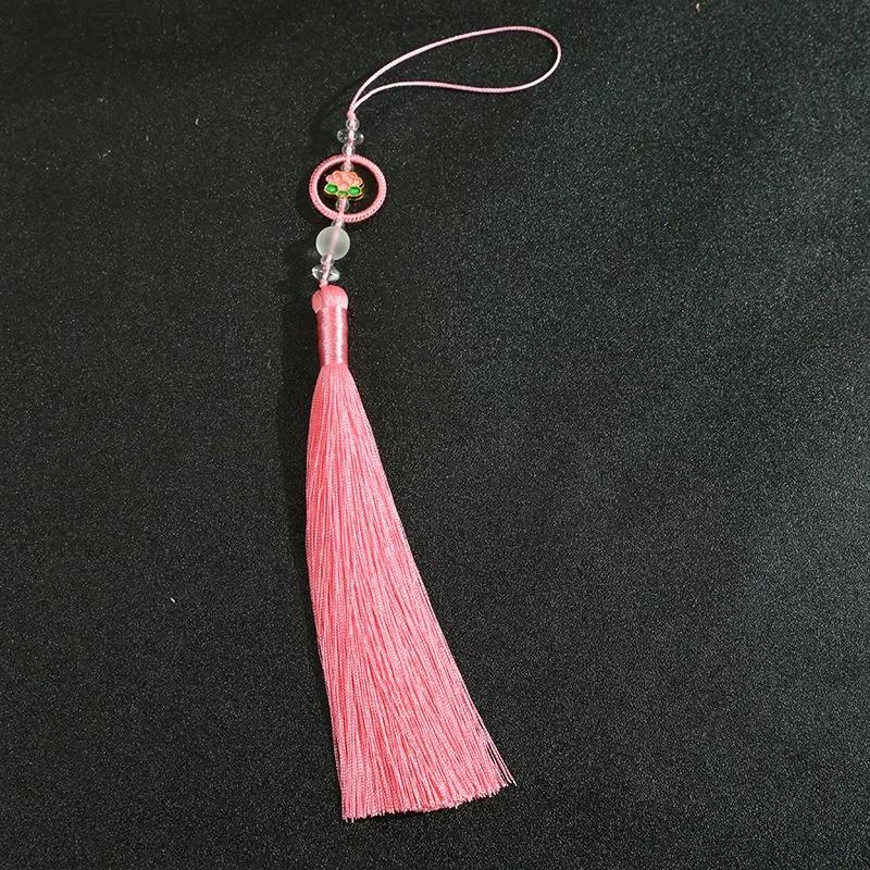2PC 15cm Handmade Soft Tassels Lotus Pendant Jade Leaves Tassel with Loops for Jewelry Making DIY Projects Bookmarks